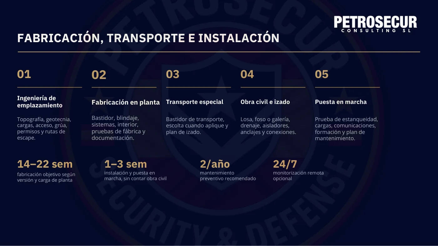 Fabricación, transporte e instalación: los cinco pasos y los plazos, de 14 a 22 semanas.