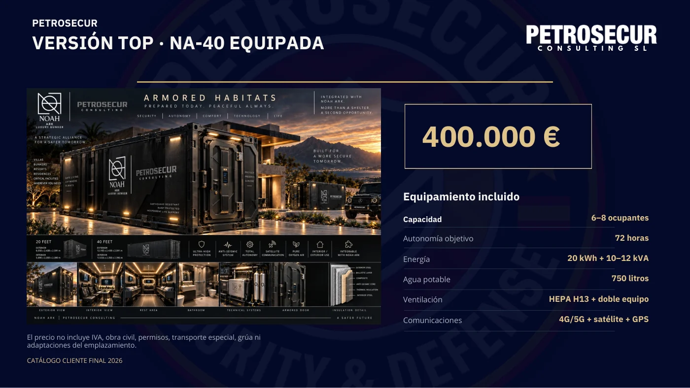 Versión TOP NA-40 equipada: 400.000 €, con el equipamiento incluido detallado.