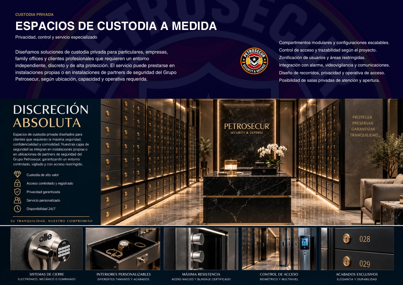 Espacios de custodia a medida: discreción absoluta, con el pasillo de compartimentos.