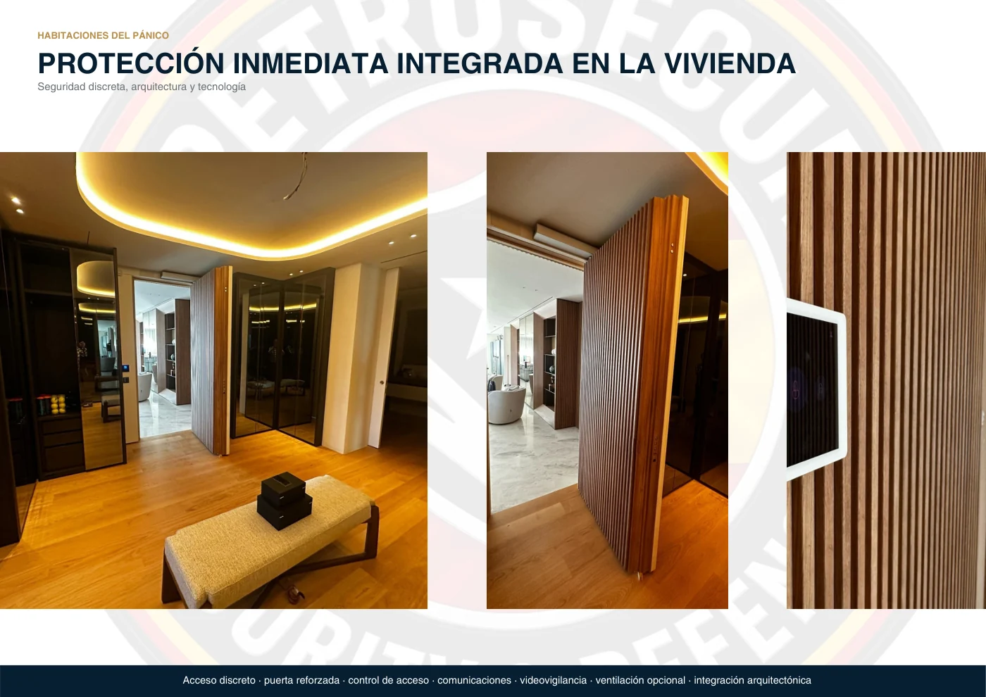 Habitación del pánico integrada en la vivienda: la puerta oculta en la carpintería de madera.