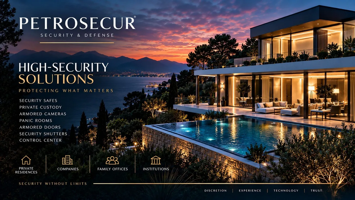 High-security solutions: protecting what matters, over a residence at dusk.