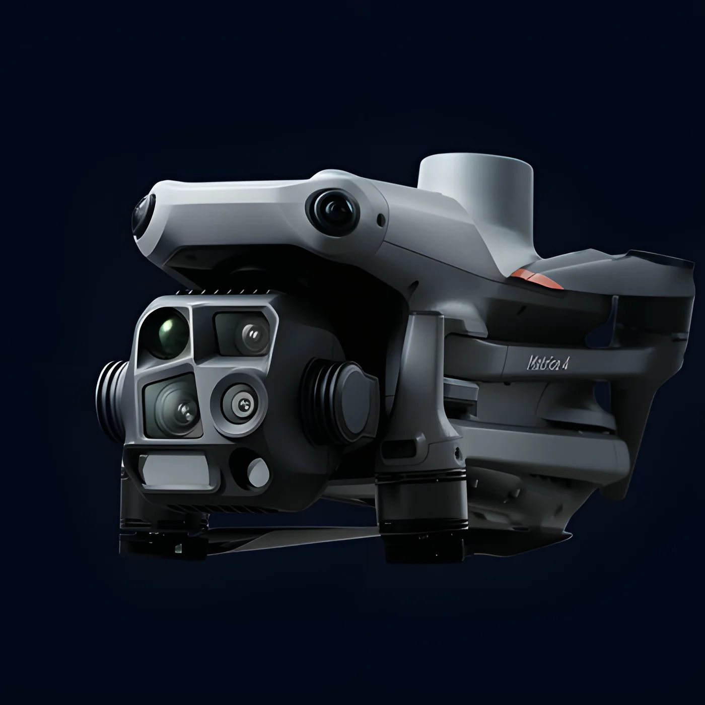 Multi-sensor head under the fuselage, with visible optics, thermal camera and rangefinder.